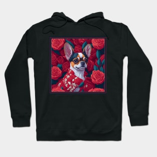 Dogs, Chihuahua and flowers, dog, seamless print, style vector (red version Chihuahua) Hoodie